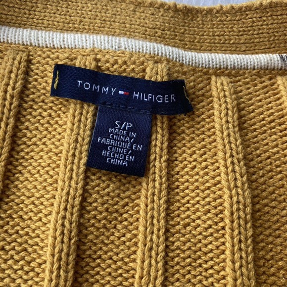 Tommy Hilfiger Sweater Sz S Button Up Thick Knit Cardigan Stripes Yellow Work - Picture 5 of 11
